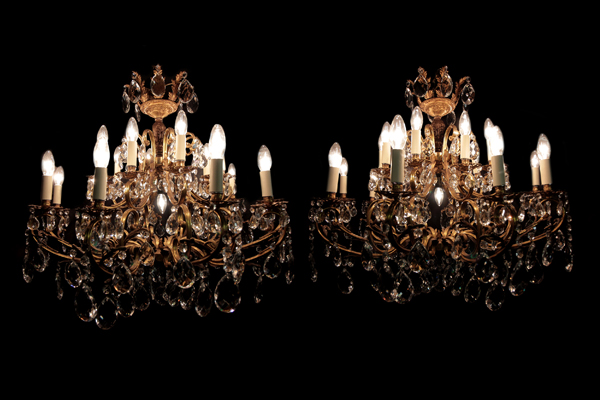 pair of antique crystal chandeliers